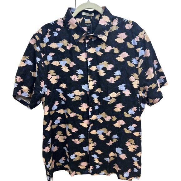 NW Ted Baker London Men's 100% Linen Abstract Floral Print Short Sleeve Shirt - Picture 1 of 10